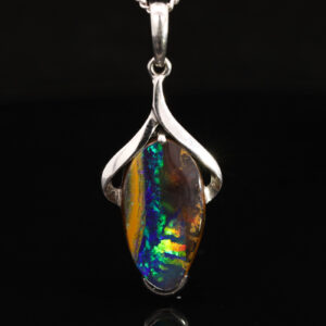 Sterling Silver Blue Green Yellow Orange Red Solid Australian Boulder Opal Pendant Necklace