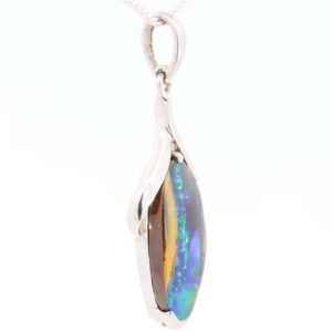 Sterling Silver Blue Green Yellow Orange Red Solid Australian Boulder Opal Pendant Necklace
