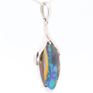 Sterling Silver Blue Green Yellow Orange Red Solid Australian Boulder Opal Pendant Necklace