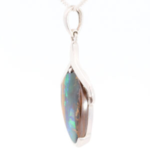 Sterling Silver Blue Green Yellow Orange Red Solid Australian Boulder Opal Pendant Necklace