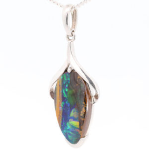 Sterling Silver Blue Green Yellow Orange Red Solid Australian Boulder Opal Pendant Necklace