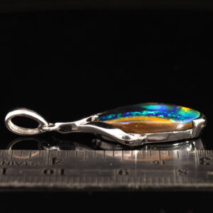 Sterling Silver Blue Green Yellow Orange Red Solid Australian Boulder Opal Pendant Necklace