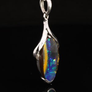 Sterling Silver Blue Green Yellow Orange Red Solid Australian Boulder Opal Pendant Necklace