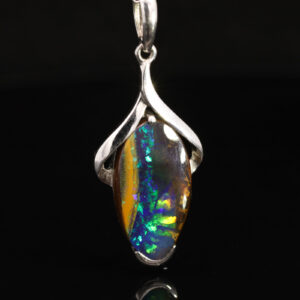 Sterling Silver Blue Green Yellow Orange Red Solid Australian Boulder Opal Pendant Necklace