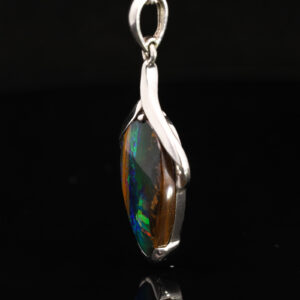 Sterling Silver Blue Green Yellow Orange Red Solid Australian Boulder Opal Pendant Necklace