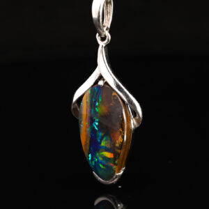Sterling Silver Blue Green Yellow Orange Red Solid Australian Boulder Opal Pendant Necklace