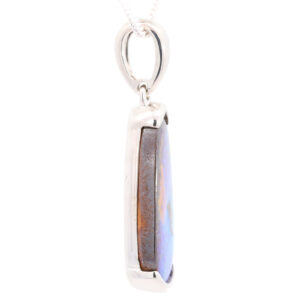 Sterling Silver Blue Green Solid Australian Boulder Opal Pendant Necklace