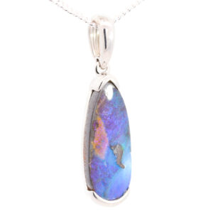 Sterling Silver Blue Green Solid Australian Boulder Opal Pendant Necklace