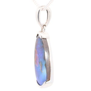 Sterling Silver Blue Green Solid Australian Boulder Opal Pendant Necklace