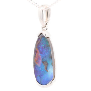 Sterling Silver Blue Green Solid Australian Boulder Opal Pendant Necklace