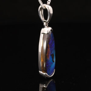 Sterling Silver Blue Green Solid Australian Boulder Opal Pendant Necklace