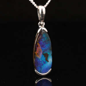 Sterling Silver Blue Green Solid Australian Boulder Opal Pendant Necklace