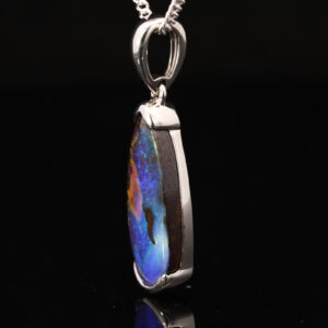Sterling Silver Blue Green Solid Australian Boulder Opal Pendant Necklace
