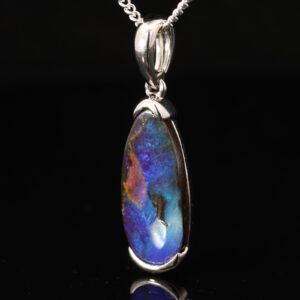 Sterling Silver Blue Green Solid Australian Boulder Opal Pendant Necklace