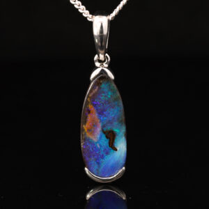 Sterling Silver Blue Green Solid Australian Boulder Opal Pendant Necklace