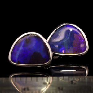 Sterling Silver Blue Purple Solid Australian Boulder Opal Stud Earrings