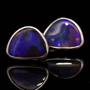 Sterling Silver Blue Purple Solid Australian Boulder Opal Stud Earrings
