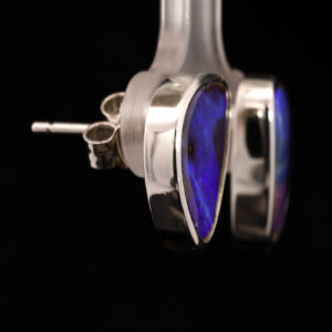 Sterling Silver Blue Purple Solid Australian Boulder Opal Stud Earrings