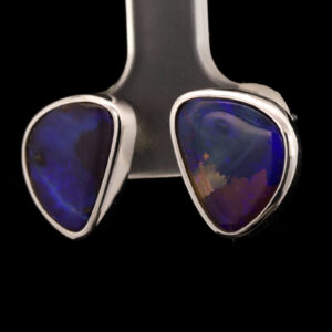 Sterling Silver Blue Purple Solid Australian Boulder Opal Stud Earrings