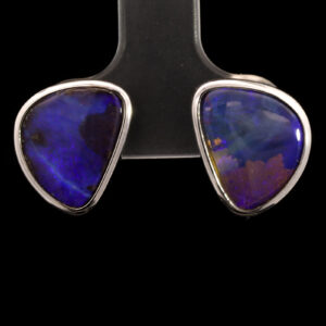 Sterling Silver Blue Purple Solid Australian Boulder Opal Stud Earrings