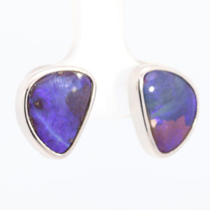 Sterling Silver Blue Purple Solid Australian Boulder Opal Stud Earrings
