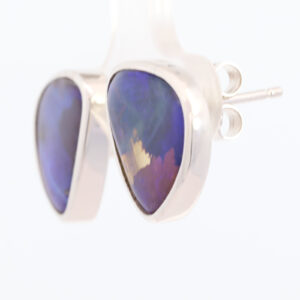 Sterling Silver Blue Purple Solid Australian Boulder Opal Stud Earrings
