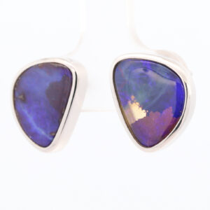 Sterling Silver Blue Purple Solid Australian Boulder Opal Stud Earrings