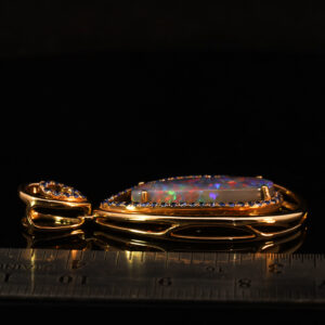 Rose Gold Blue Green Orange Red Solid Australian Black Opal and Sapphire Pendant Necklace