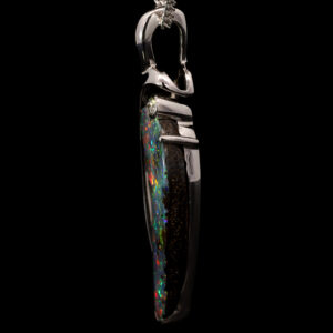 White Gold Blue Green Yellow Orange Red Solid Australian Boulder Opal and Diamond Pendant