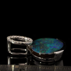 White Gold Blue Green Solid Australian Boulder Opal and Diamond Pendant Necklace