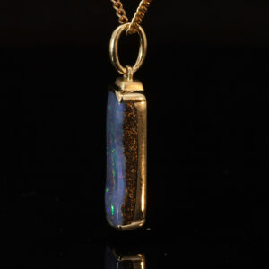 Yellow Gold Blue Green Yellow Orange Red Purple Solid Australian Boulder Opal Pendant Necklace