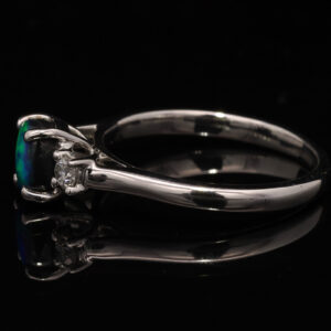 White Gold Blue Green Solid Australian Black Opal and Diamond Engagement Ring