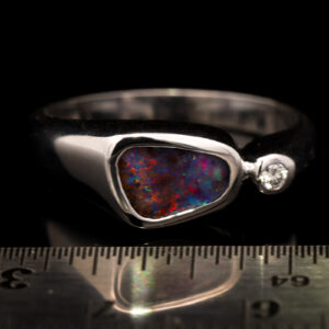 White Gold Blue Green Red Purple Solid Australian Boulder Opal and Diamond Engagement Ring