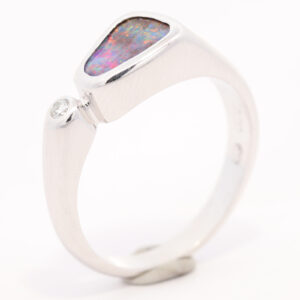 White Gold Blue Green Red Purple Solid Australian Boulder Opal and Diamond Engagement Ring
