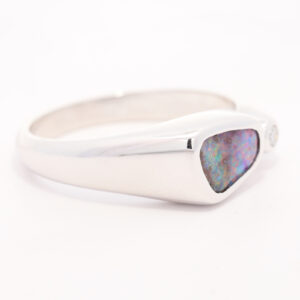 White Gold Blue Green Red Purple Solid Australian Boulder Opal and Diamond Engagement Ring