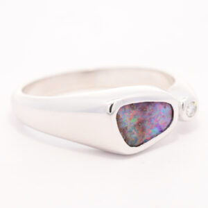 White Gold Blue Green Red Purple Solid Australian Boulder Opal and Diamond Engagement Ring