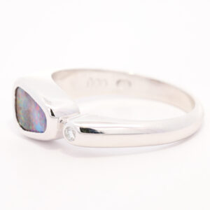 White Gold Blue Green Red Purple Solid Australian Boulder Opal and Diamond Engagement Ring