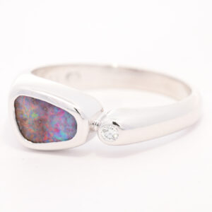 White Gold Blue Green Red Purple Solid Australian Boulder Opal and Diamond Engagement Ring
