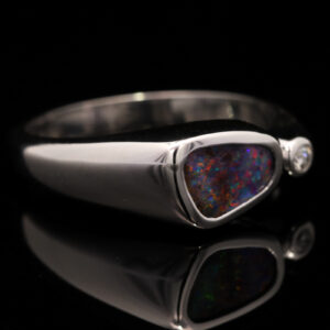 White Gold Blue Green Red Purple Solid Australian Boulder Opal and Diamond Engagement Ring