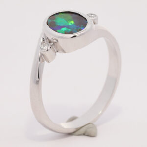 White Gold Blue Green Yellow Orange Solid Australian Boulder Opal and Diamond Engagement Ring