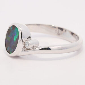 White Gold Blue Green Yellow Orange Solid Australian Boulder Opal and Diamond Engagement Ring
