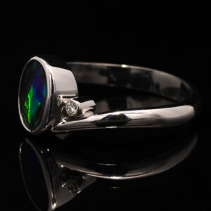 White Gold Blue Green Yellow Orange Solid Australian Boulder Opal and Diamond Engagement Ring