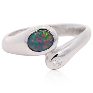 White Gold Blue Green Yellow Orange Red Solid Australian Black Opal and Diamond Engagement Ring