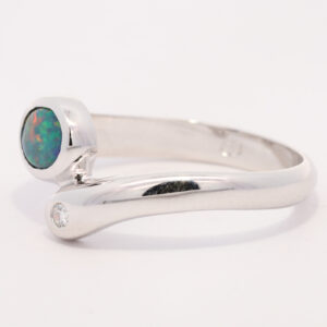 White Gold Blue Green Yellow Orange Red Solid Australian Black Opal and Diamond Engagement Ring