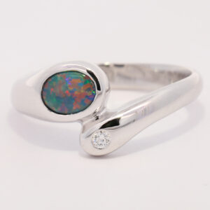 White Gold Blue Green Yellow Orange Red Solid Australian Black Opal and Diamond Engagement Ring