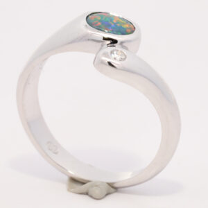 White Gold Blue Green Yellow Orange Red Solid Australian Black Opal and Diamond Engagement Ring