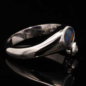 White Gold Blue Green Yellow Orange Red Solid Australian Black Opal and Diamond Engagement Ring