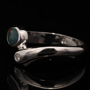 White Gold Blue Green Yellow Orange Red Solid Australian Black Opal and Diamond Engagement Ring