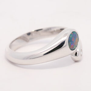 White Gold Blue Green Yellow Orange Red Solid Australian Black Opal and Diamond Engagement Ring