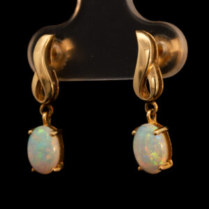 Yellow Gold Blue Green Yellow Orange Solid Australian Crystal Opal Earrings